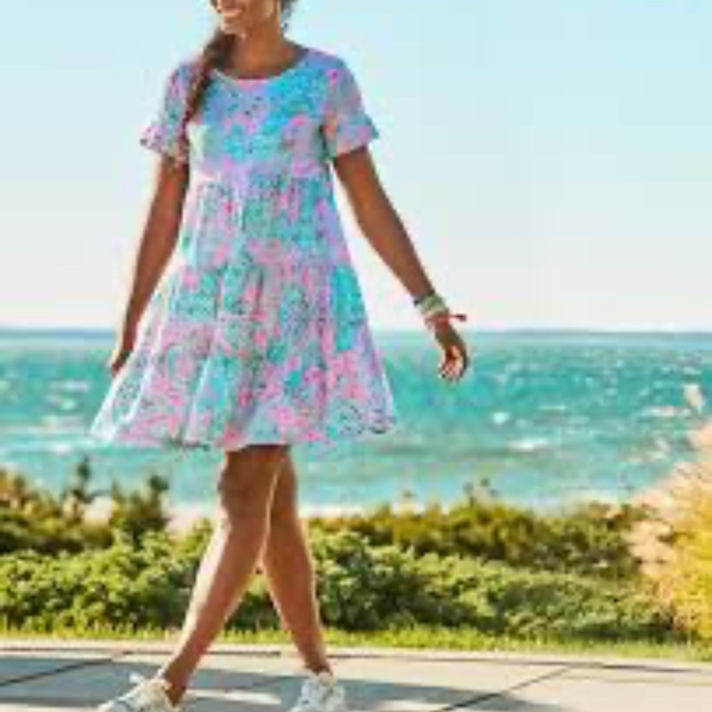 New Lilly Pulitzer Geanna Flutter Sleeve Green Ruffled Smocked Dress - Picture 1 of 14